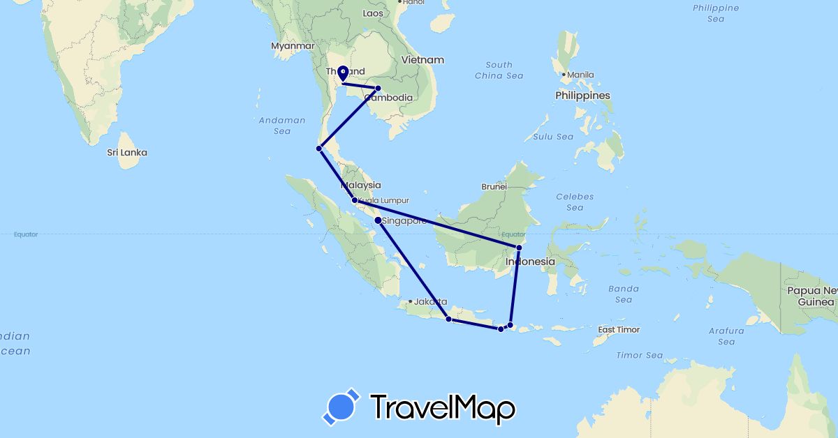 TravelMap itinerary: driving in Indonesia, Cambodia, Malaysia, Singapore, Thailand (Asia)
